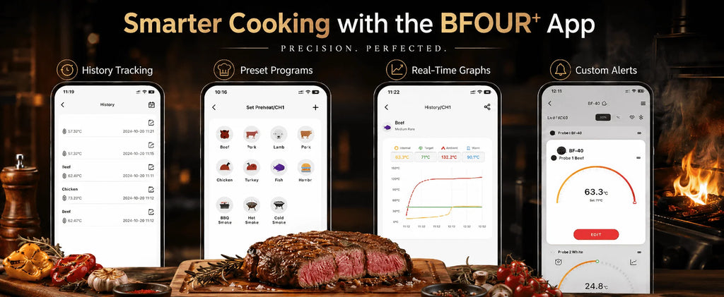 Bluetooth Meat Thermometer Digital BBQ Kitchen Thermometer Support 6 Probe for Smoker Cooking Grill Oven Candy