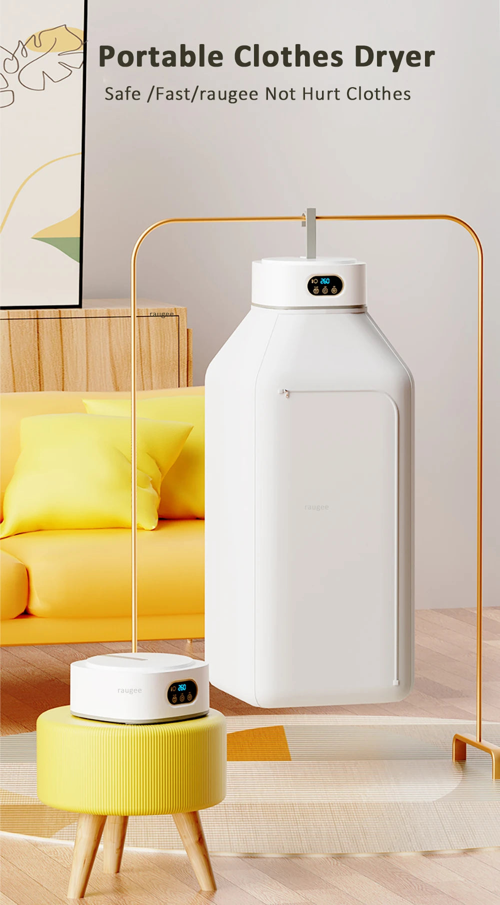 Tidesmit portable electric clothing dryer folded for travel with remote control and compact laundry design