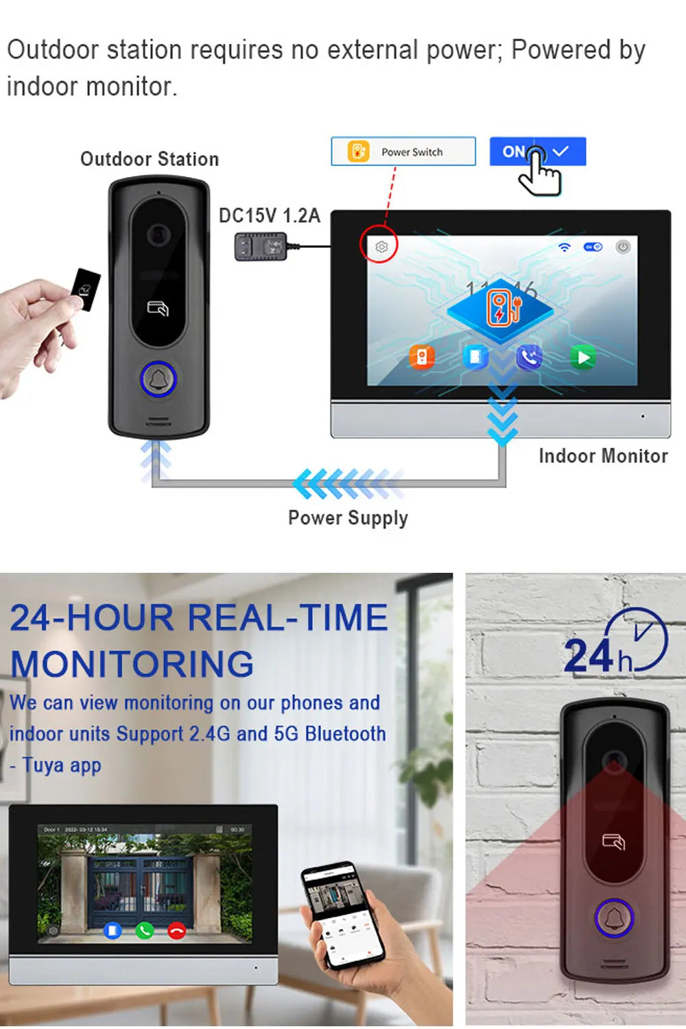 Tuya Wifi 7inch 4 Wires Video Doorbell HD Monitor RFID Metal IR Camera Visual Intercom Two-way Audio APP Unlock Video Door Phone