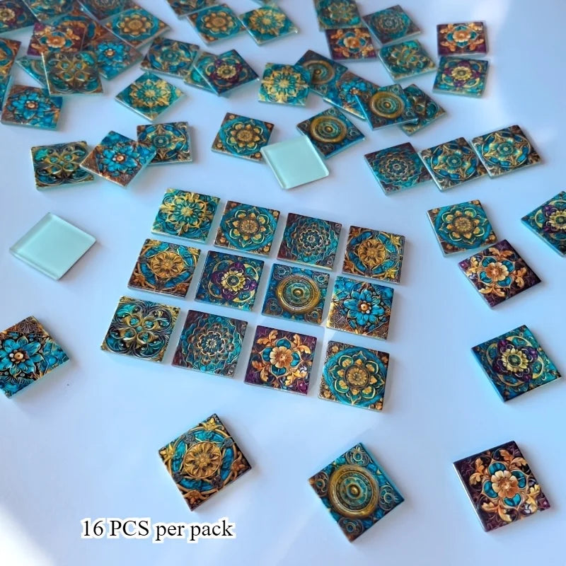 16/32 Pcs DIY Meltable Glass Mosaic Tiles Pack Unique Floral Design Handcraft Decorations Ideal for Do-It-Yourself Projects