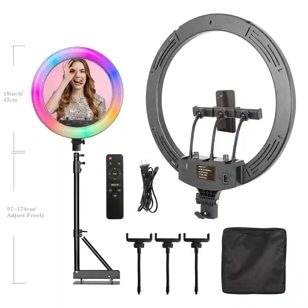 18 Inch RGB Ring Light with Tripod for Professional Content Creation 175cm Stand Tidesmit