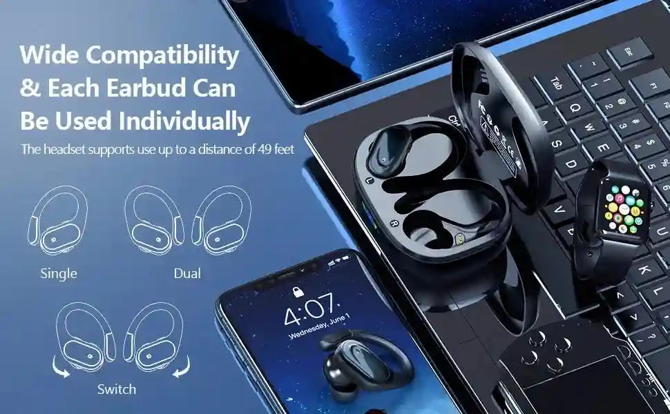 Wireless Sport Earbuds with Active Noise Cancellation - 75H Battery Black Tidesmit