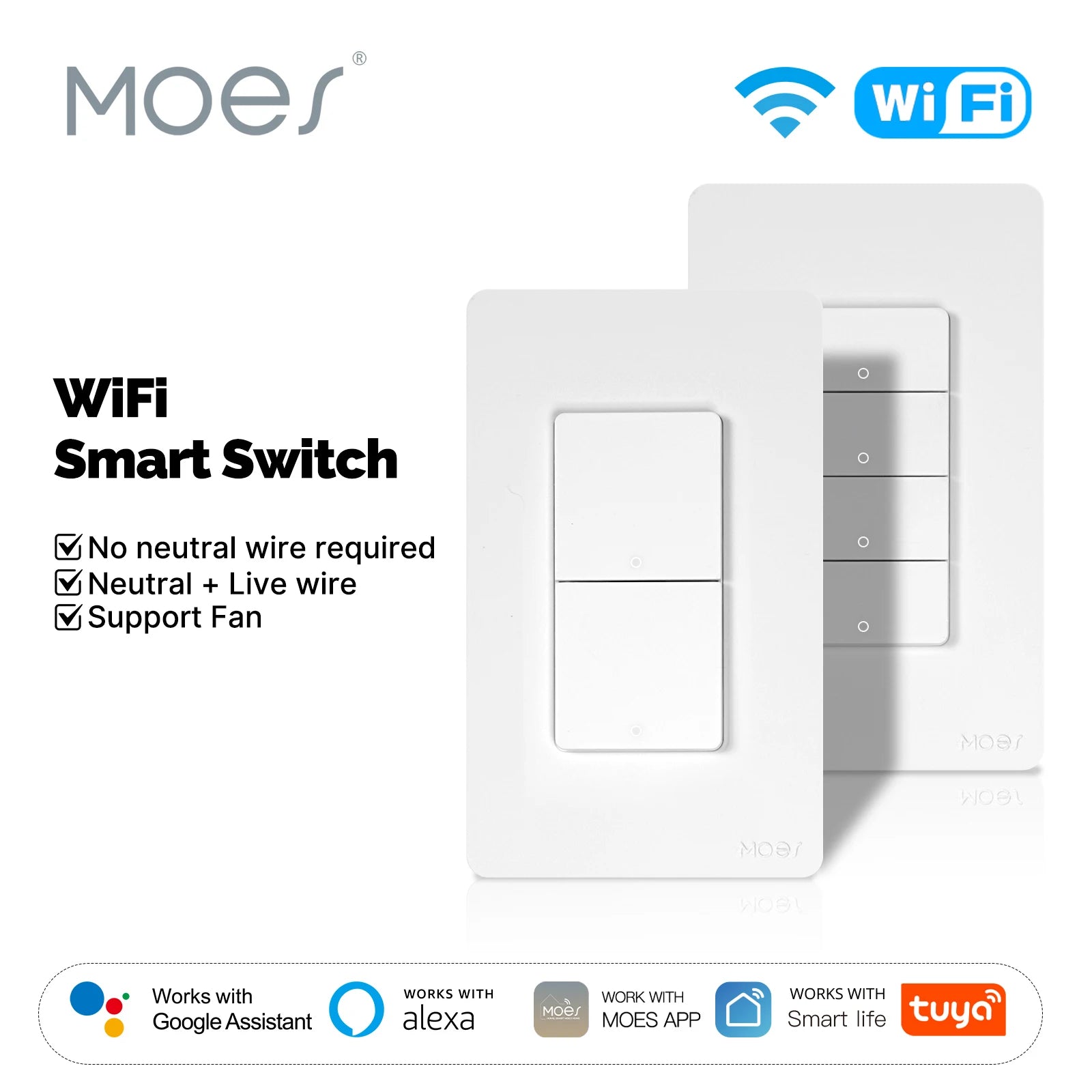 Smart Wi-Fi Wall Switch | App Controlled Light Switch | 1-4 Gang Tidesmit Tidesmit