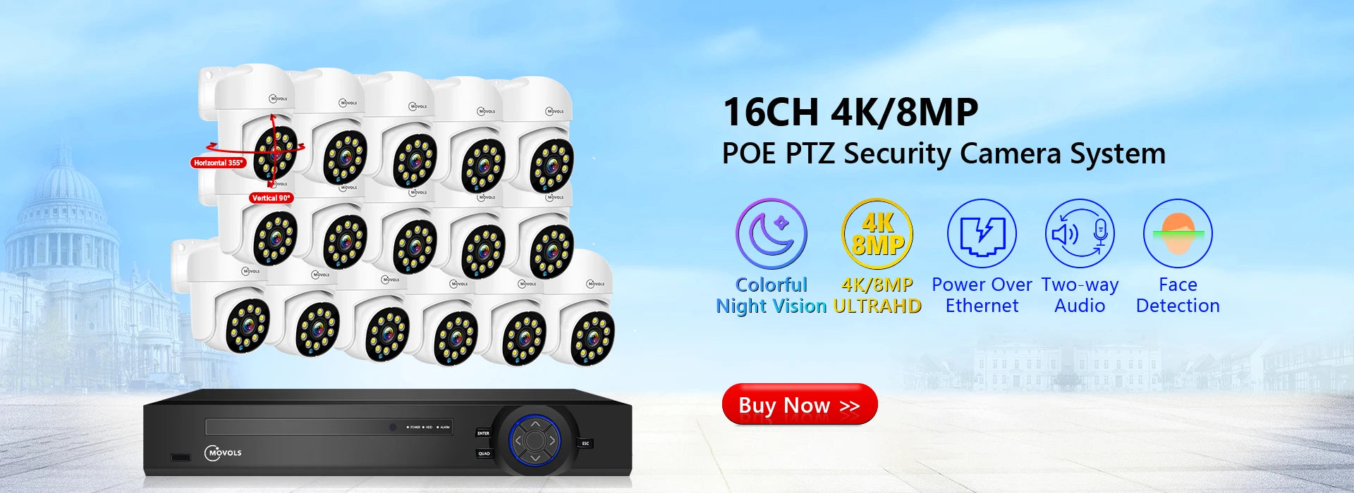 Movols H.265 3MP 5MP Wireless CCTV System Two Way Audio Waterproof PTZ WIFI IP Security Camera 10CH NVR Video Surveillance Kit