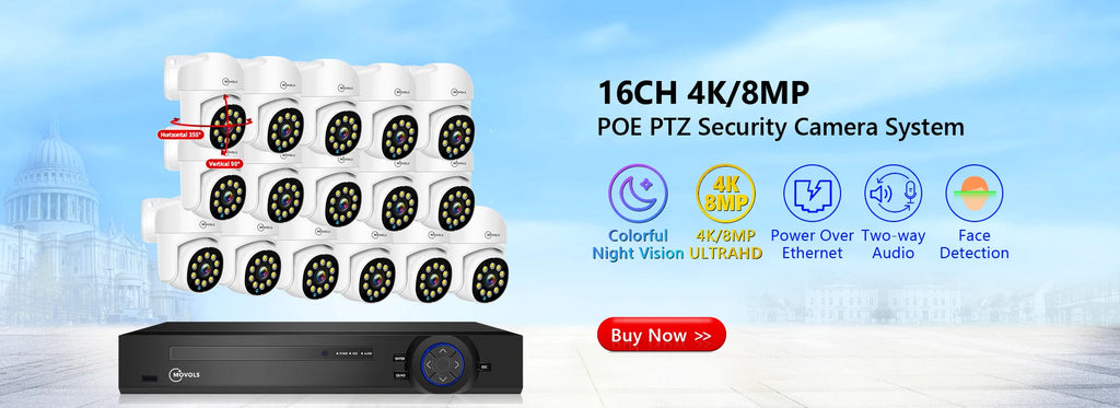 MOVOLS 8CH 5MP 8MP POE Security Camera System Two Way Audio 8MP NVR Kit CCTV Outdoor IP Camera H.265 P2P Video Surveillance Set