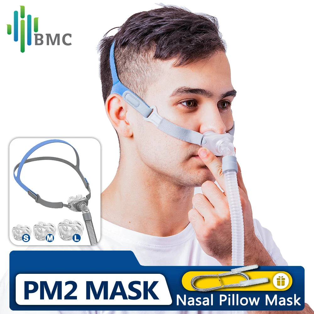 BMC Nasal Pillows Mask PM2 Soft Silicone CPAP Accessories Front Hose Full Size Kit Nose Pads 22mm Tub Diameter