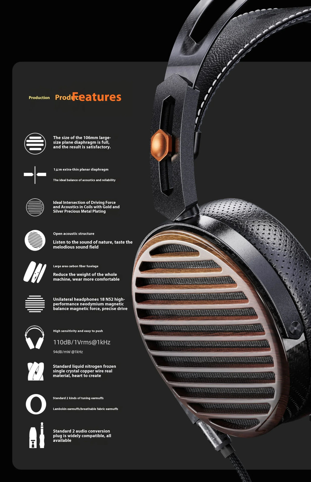 FiiO FT7 Open-Back Planar Headphones | 106mm Carbon Diaphragm | Tidesmit Tidesmit