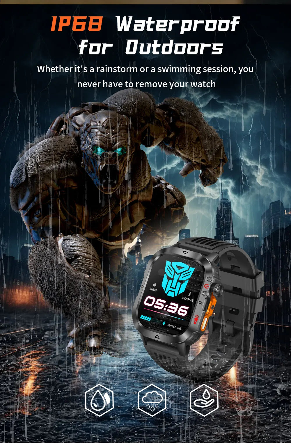 New 1000 MAh Battery Military Smartwatch 2.01" AMOLED Screen 5ATM Waterproof Fitness Tracker Sports Smart Watch For Android iOS