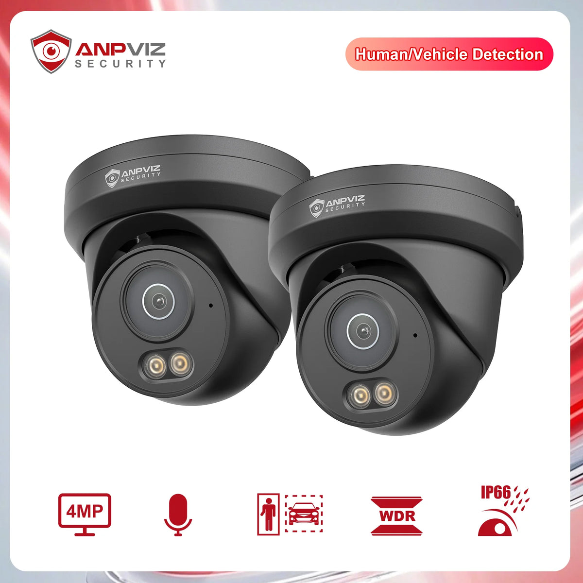 Black IP turret security camera with dual spotlights