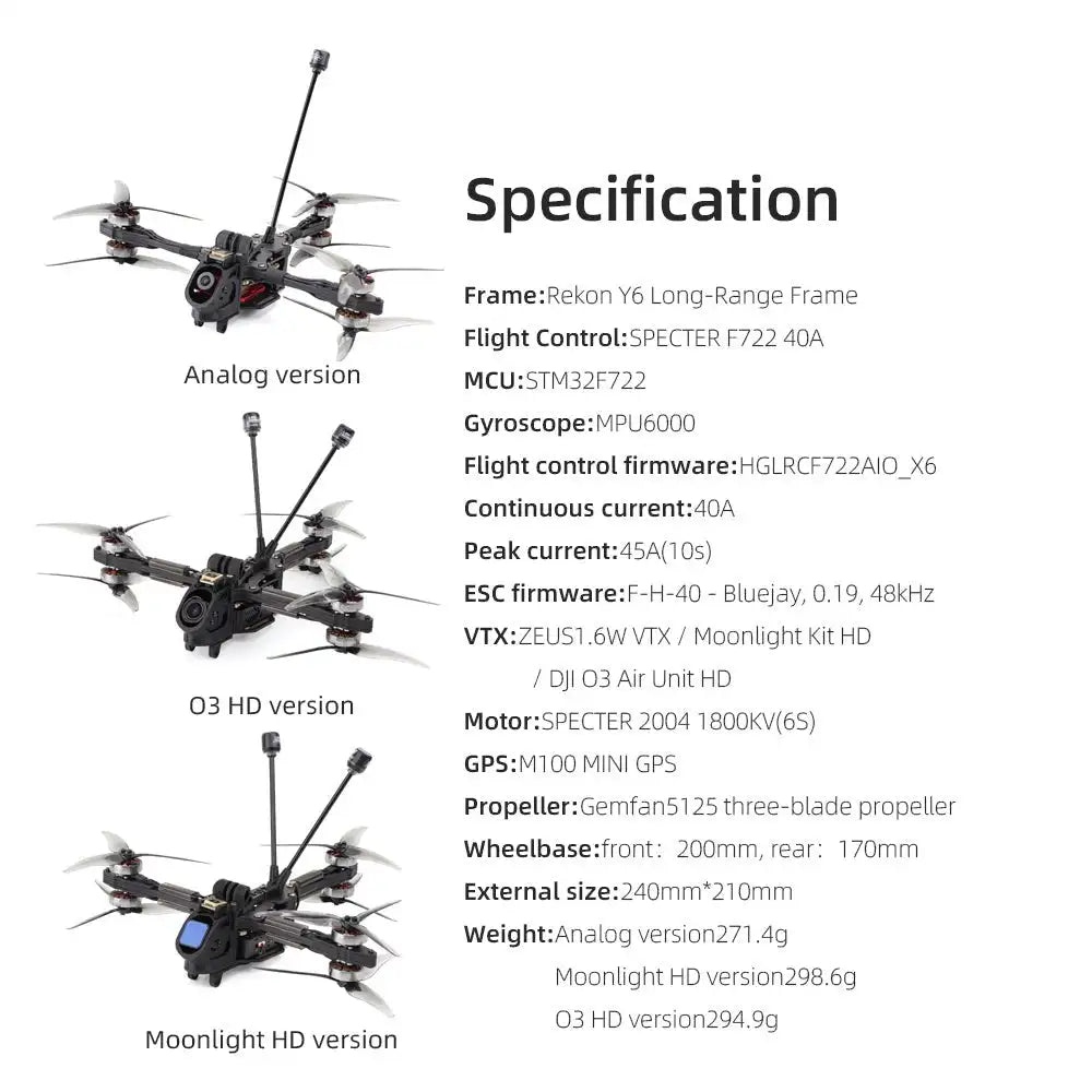 HGLRC Rekon Y6 Long Range FPV Drone - 6S Performance Kit Tidesmit