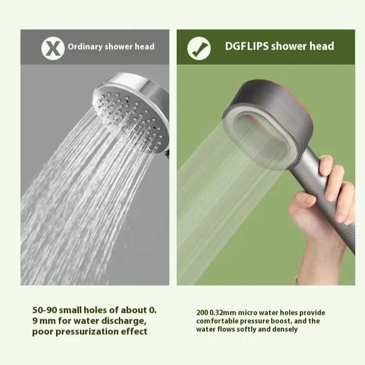 Shower head filter showing fine water spray through small perforations
