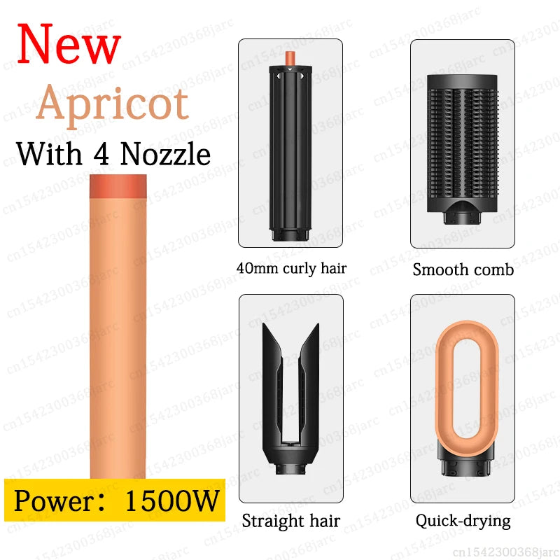 SenCiciMen X9 apricot 1500W hair styler with 4 attachments: curling barrel, smooth comb, straightener, and dryer head.