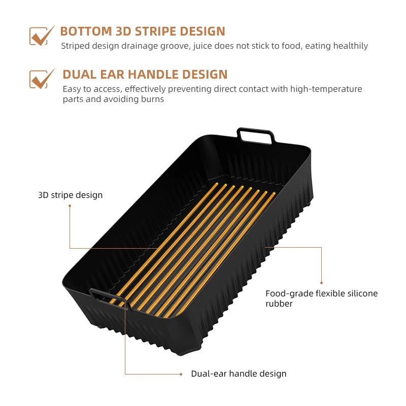 Reusable Silicone Air Fryer Basket Liner Fit Ninja AF500 Non-Stick Heatproof Easy Clean BPA-Free Kitchen Cooking Accessory
