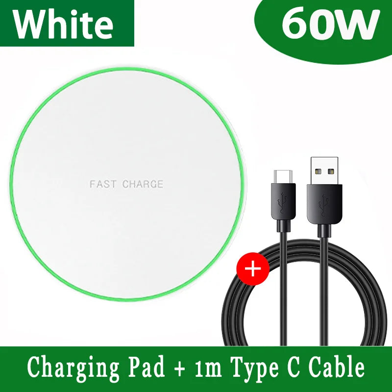 60W Fast Wireless Charger Dock | Qi Certified & MagSafe Compatible White with Cable Tidesmit