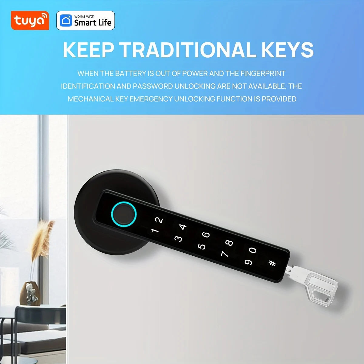 Tuya Bluetooth Biometric Electronic Lock Smart Fingerprint Password App Unlock Intelligent Door Handle Lock Home Security