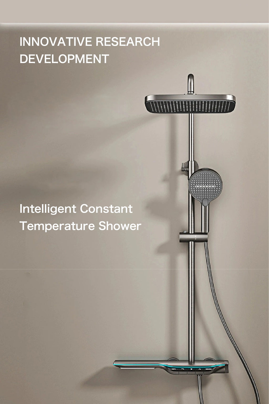 Luxury Brass Gun Gray Shower System Intelligent LED Digital Display Constant Temperature Design, Dual Control Bathroom Faucet