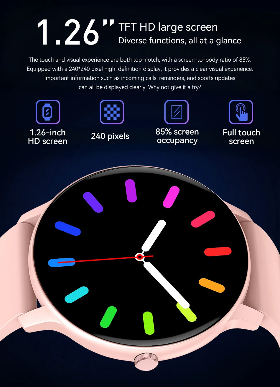 New Smart Watch 1.26" HD Smartwatch for iOS Android Answer/Make Call 100+ Sport Fitness Tracker Heart Rate Monitor Smart Watches