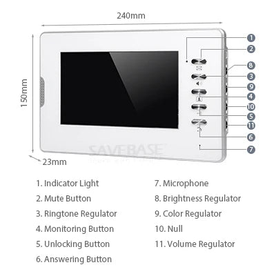 HOMSECUR XM702-W 7" TFT LCD Indoor Monitor V70D-W for XSL Video Door Phone Intercom Hand-free Home Villa Doorbell