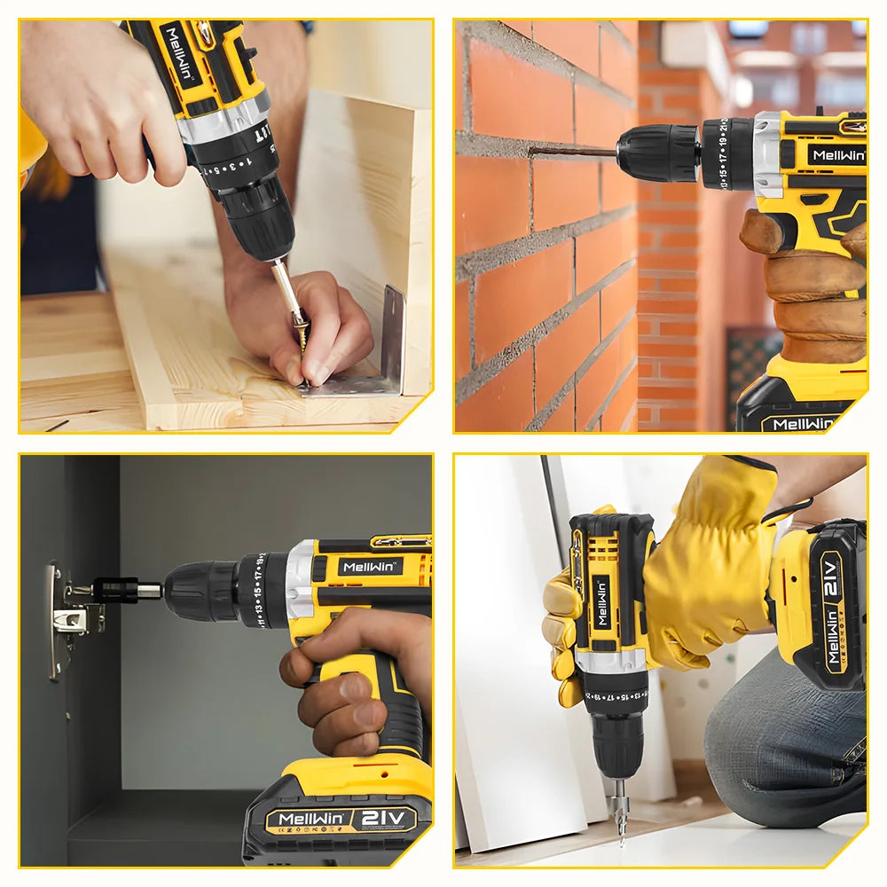 MELLWIN Cordless Electric Impact Drill Set 25+3 Torque Multipurpose Electric Screwdriver Power Tool For Makita 18V Battery Pin