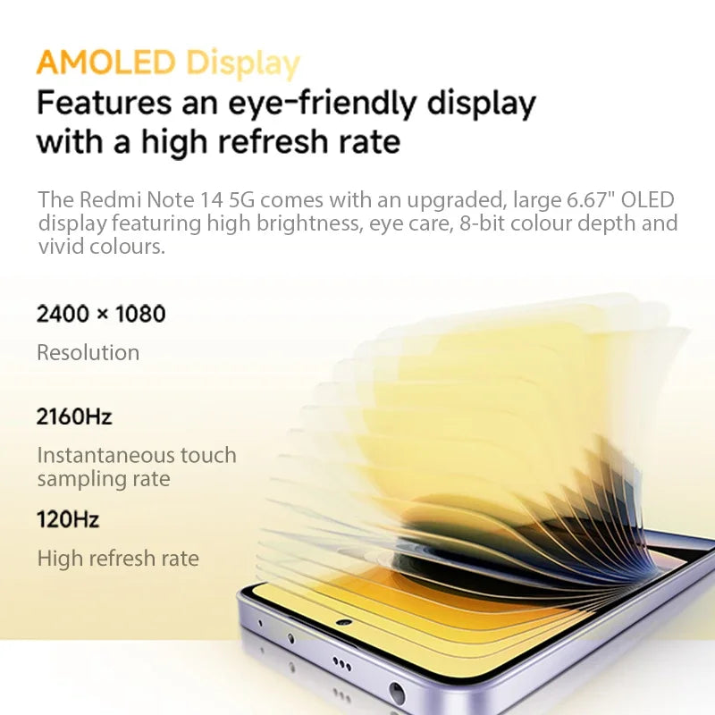 Global version Xiaomi Redmi Note 14 5G Smartphone Dimensity 7025-Ultra  108MP AI camera NFC 6.67" 120Hz AMOLED display IP54