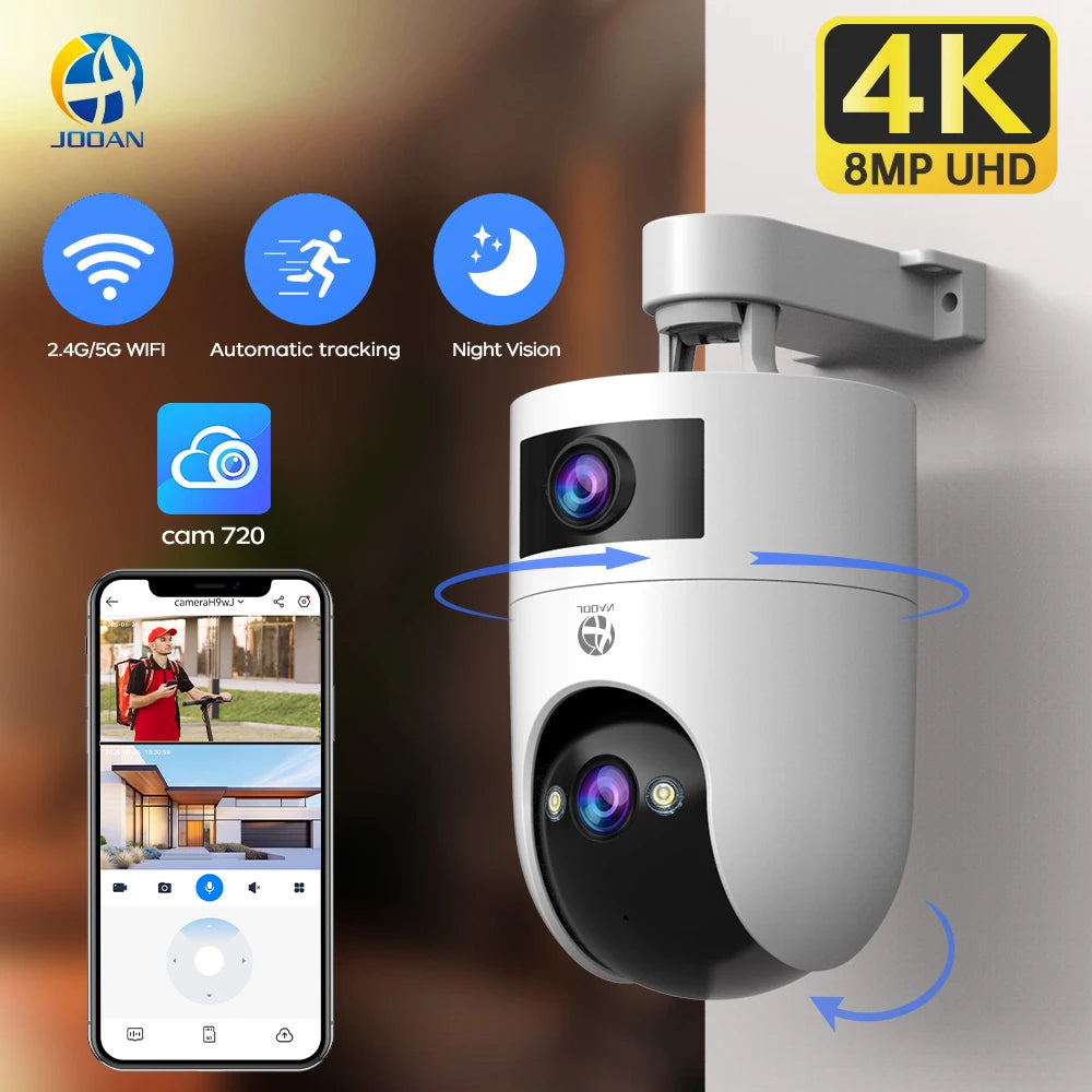 Jooan WiFi Surveillance Camera Dual Lens 4K 8MP HD Outdoor IP Camera AI Tracking Security Protection Wireless Smart Baby Monitor