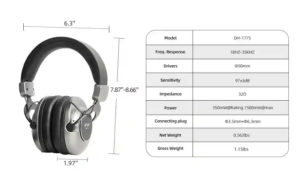 Studio Over-Ear Headphones with 50mm Neodymium Drivers - DH-1775 Tidesmit