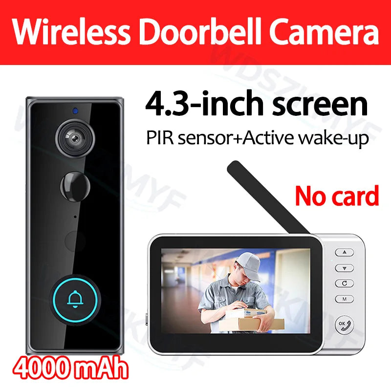 New Waterproof Wireless Doorbell Camera 4.3in IPS Screen Active Wake-Up Video Intercom Doorbell 1080P Home Security Door Bell