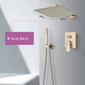 Brushed Gold Shower System, Wall Mounted Rainfall Shower Faucet Set with Handheld Sprayer, Single Lever Concealed Bathroom Mixer Valve Luxury Modern Brass Shower Combo