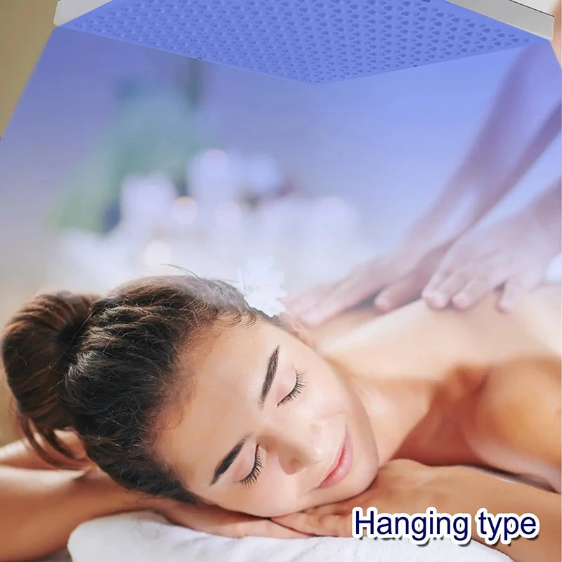Hanging UV tanning lamp with 225 purple LED lights for home body tanning and skin care therapy.