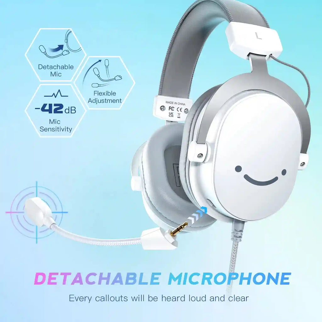 USB Gaming Headset 7.1 Surround Sound Wired Over-Ear PC PS5 White Tidesmit