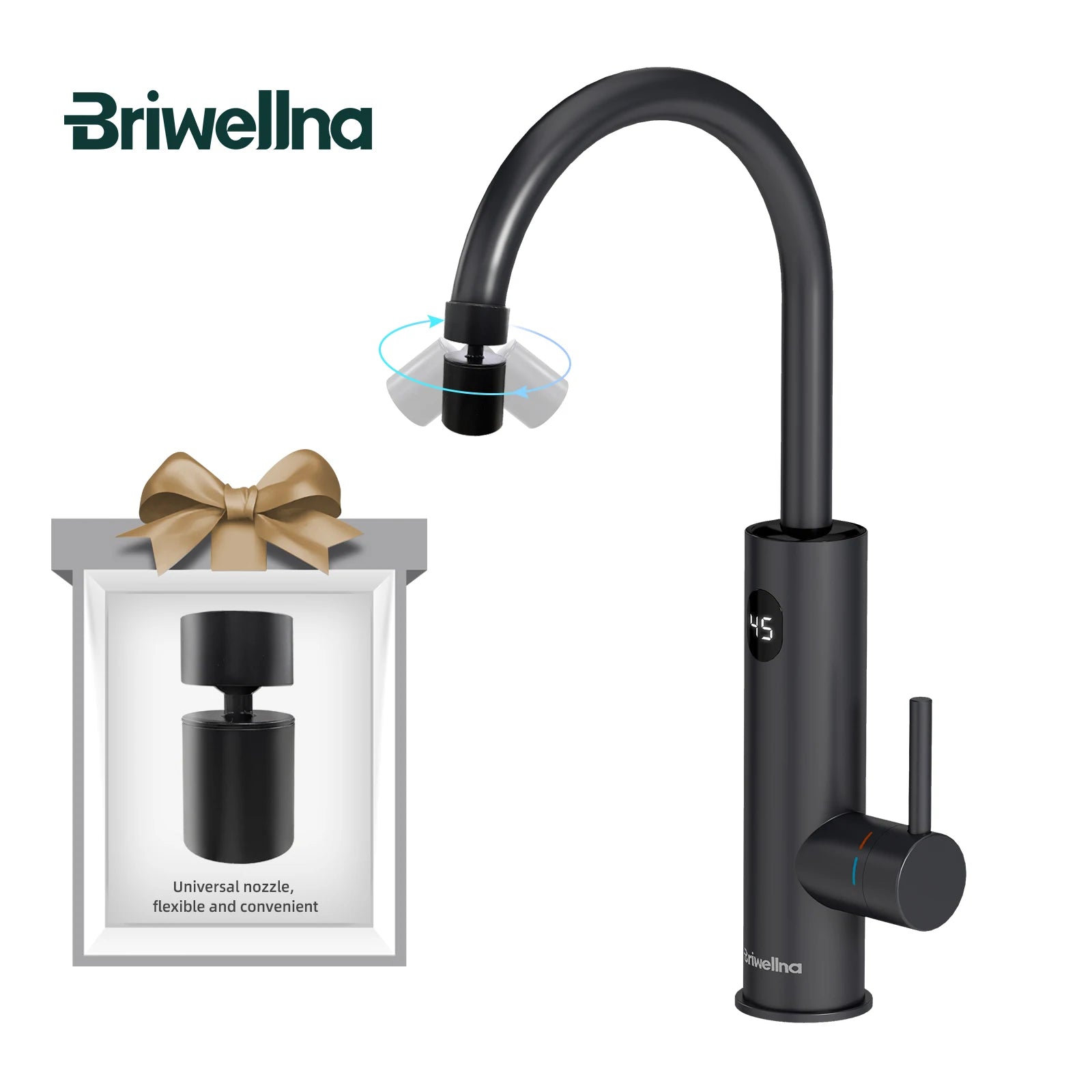 Briwellna Instant Hot Water Heating Faucet 220V Electric Faucet With Universal Adapter Nozzle Stainless Steel Heating Faucet