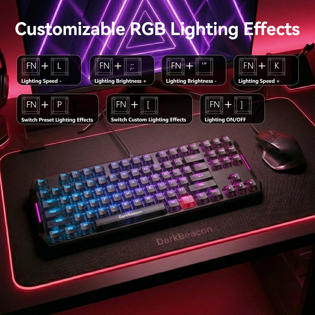 DarkBeacon Flux 87 Hall Effect Gaming Keyboard Wired, 80% Layout PC MAC Esports Keyboards, Red HE Magnetic Switch, 0.01mm Rapid Trigger, Adjustable Actuation, 8000Hz Polling, Hot Swappable, RGB Backlit, RS/SOCD/DKS/MT