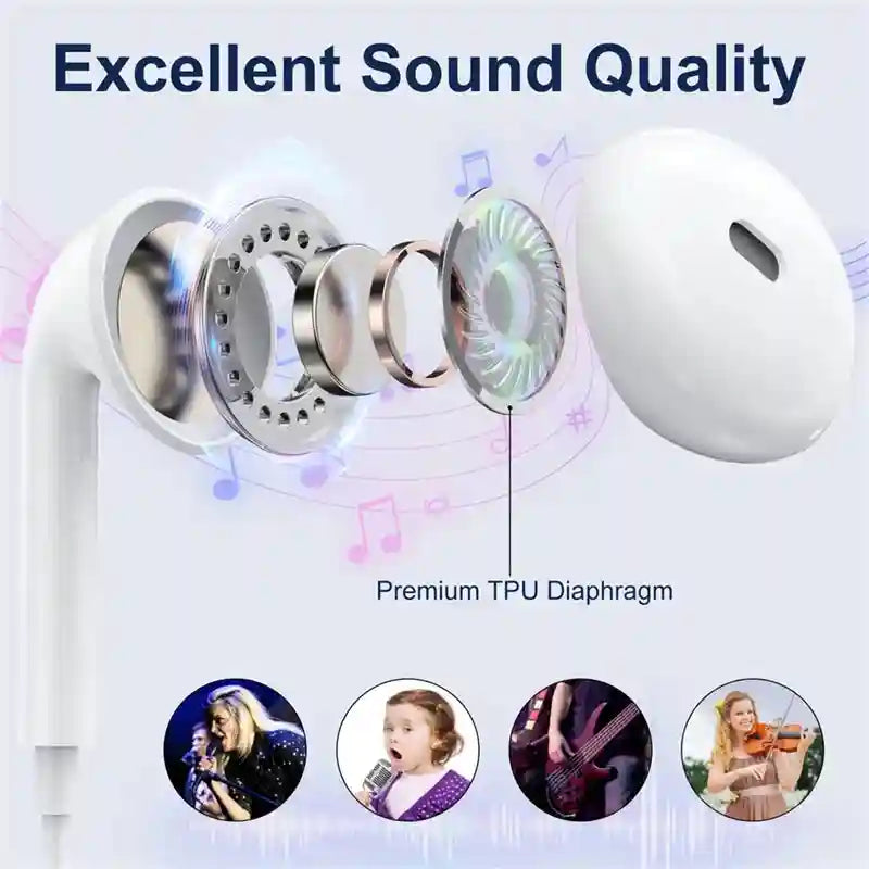 USB C Wired Earphones for Android - 3 Pack Noise Isolating Headset Tidesmit