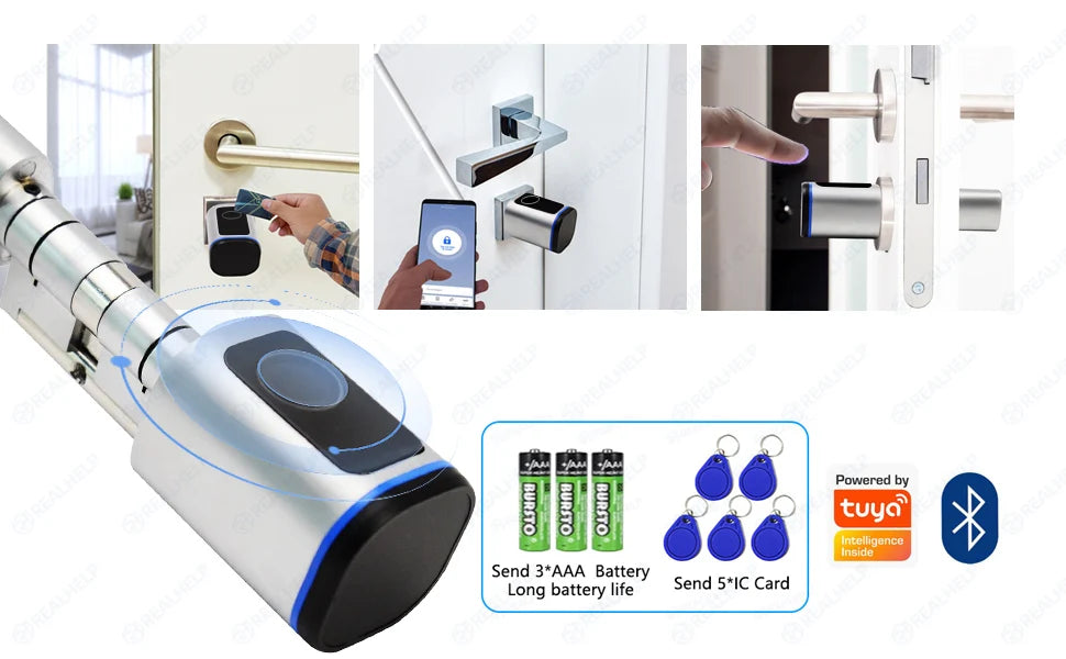 EU Door Smart Cylinder Lock with App Control & Fingerprint, Easy DIY Keyless Entry for Landlords, Tenants, Home Office