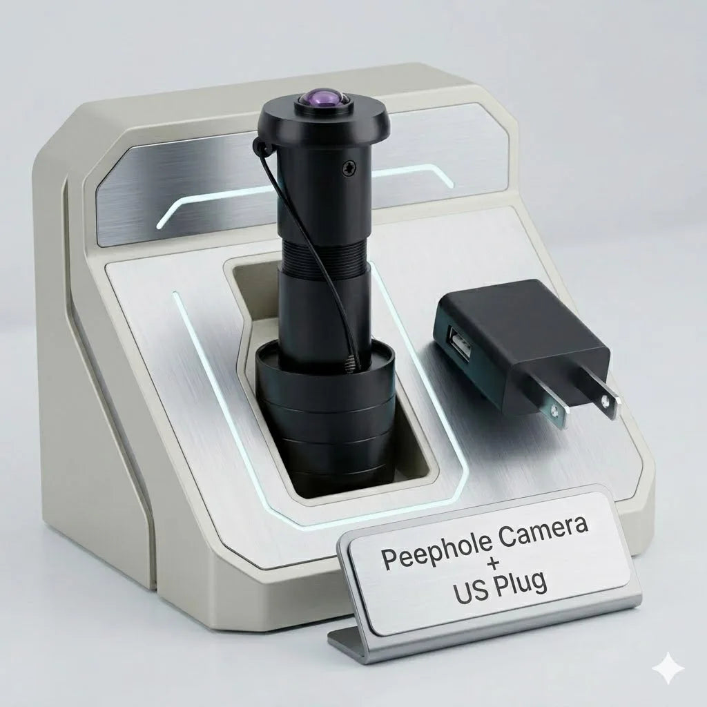 Peephole camera kit with US plug adapter and black power plug accessory