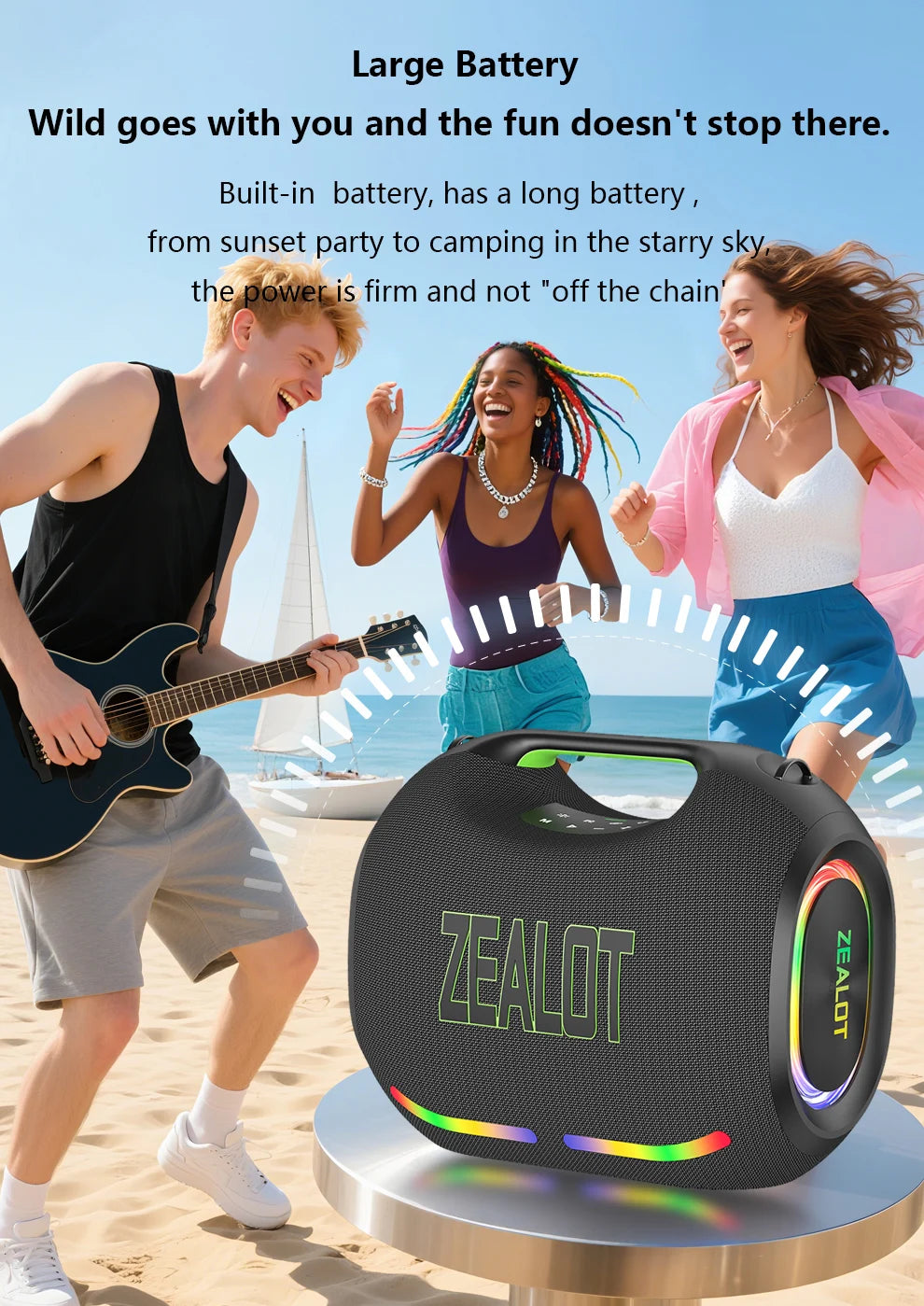ZEALOT-ZE21 400W Big Power Wireless Bluetooth Peaker Outdoor Portable 48000mAh Long Battery With RGB Color Lights TWS Subwoofer High Volume Waterproof Bluetooth Speaker