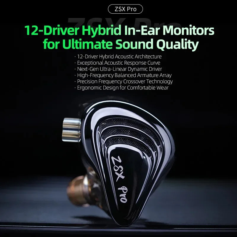 KZ ZSX Pro 6-Driver In-Ear Monitors by Tidesmit - Black Mic Tidesmit