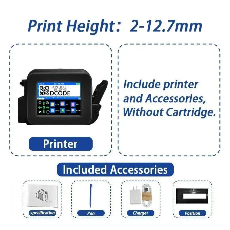 Mini inkjet printer bundle with accessories; includes printer without cartridge