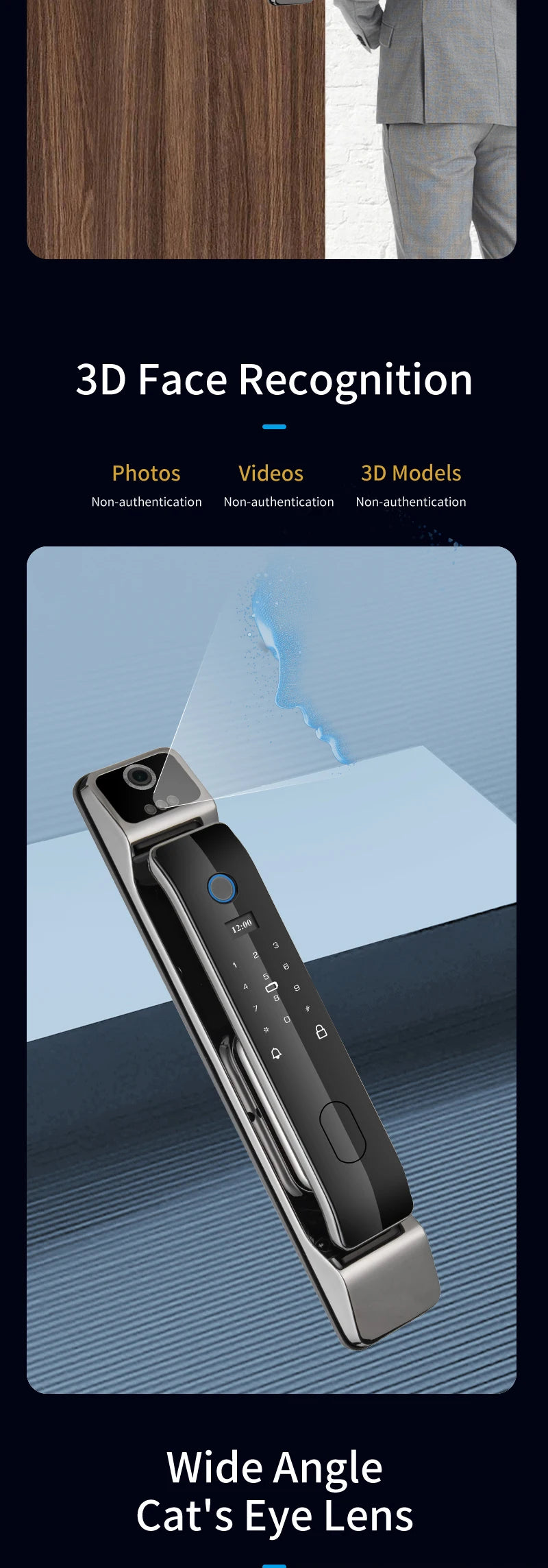 Tuya Smart 3D Face Door Lock Security Face & Camera Monitor Intelligent Fingerprint Password Biometric Electronic Key Unlock