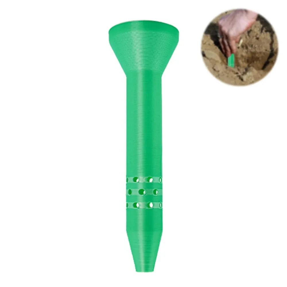 Green plant irrigation funnel with perforated band near the base and tip