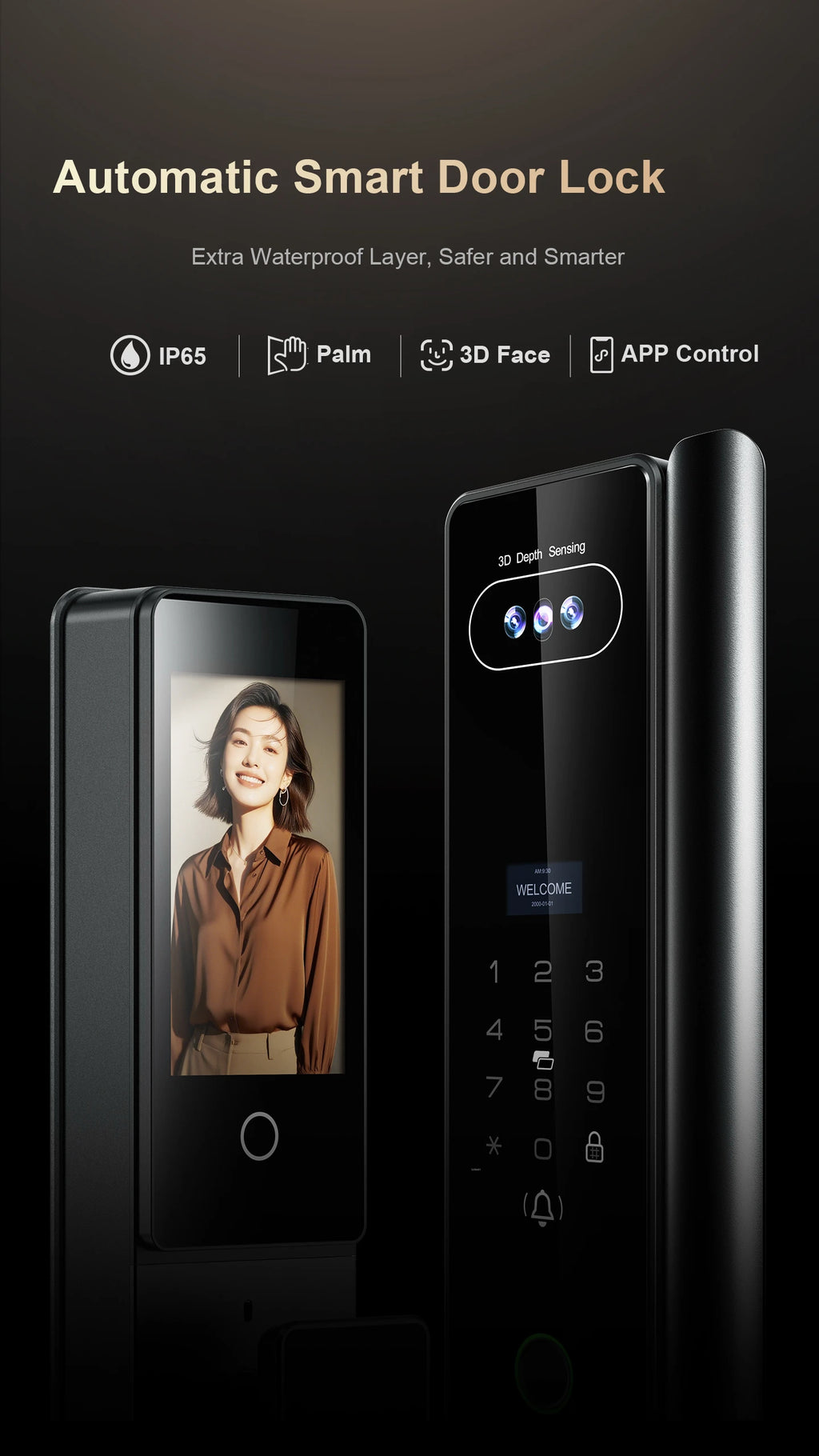 Waterproof 3d Face Recognition Serrure Intelligente Electronic Tuya Digital Fingerprint Door Smart Lock With Camera