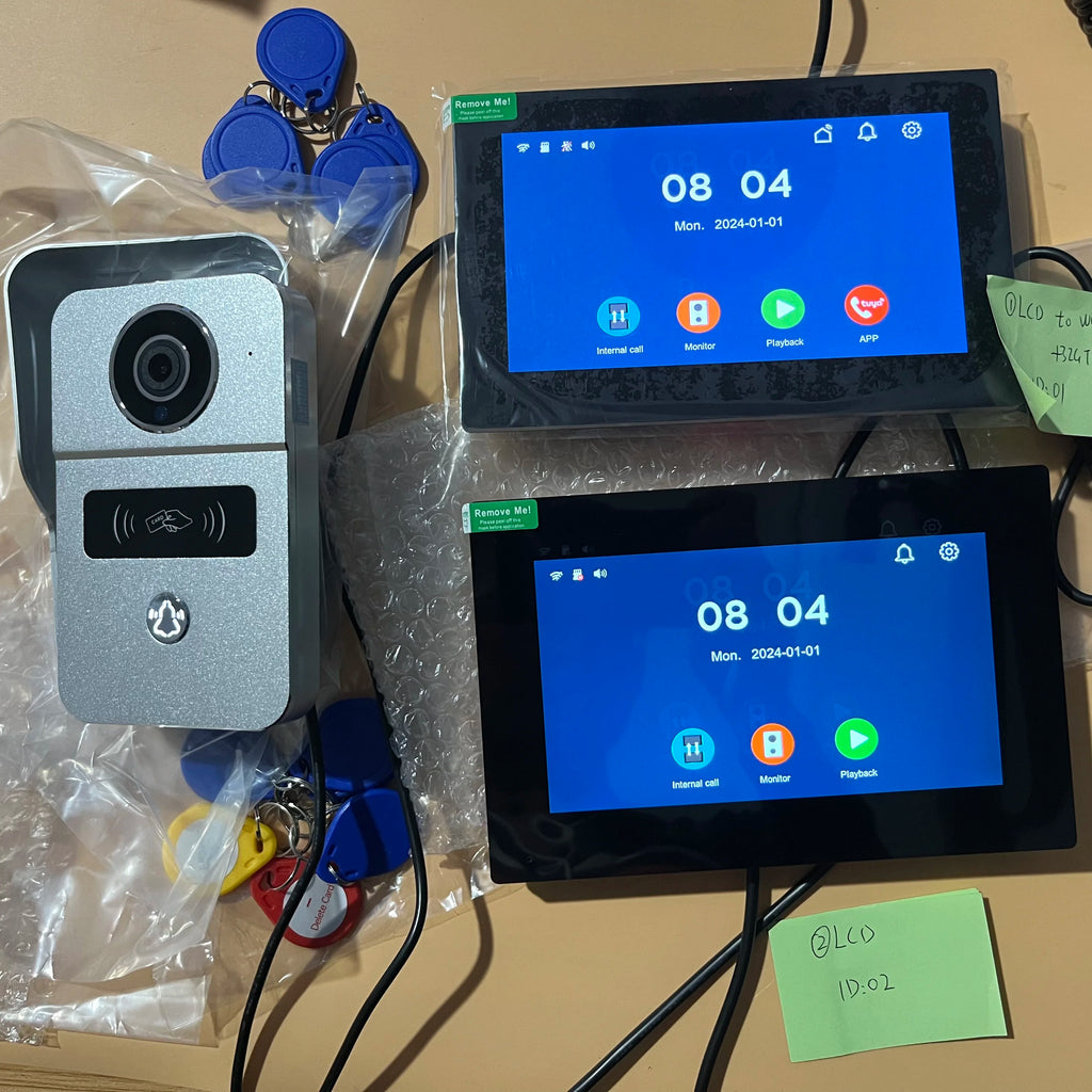 Tuya 7 inch LCD Wired Doorbell Wireless Wifi Smart Video Doorphone 2/3 Monitor HD 1080P Camera IC Card Unlock Intercom System