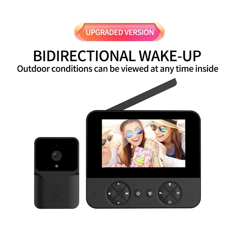 Two-way video doorbell kit with black camera, color screen monitor, 32GB