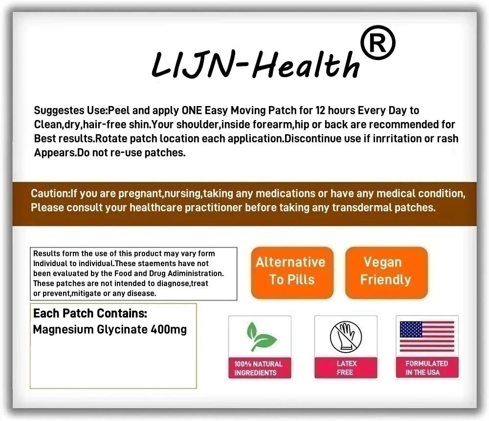 30 Patches Magnesium Glycinate Transdermal Patches with Bioperine - Support Stress Relief, Sleep, Bone Health
