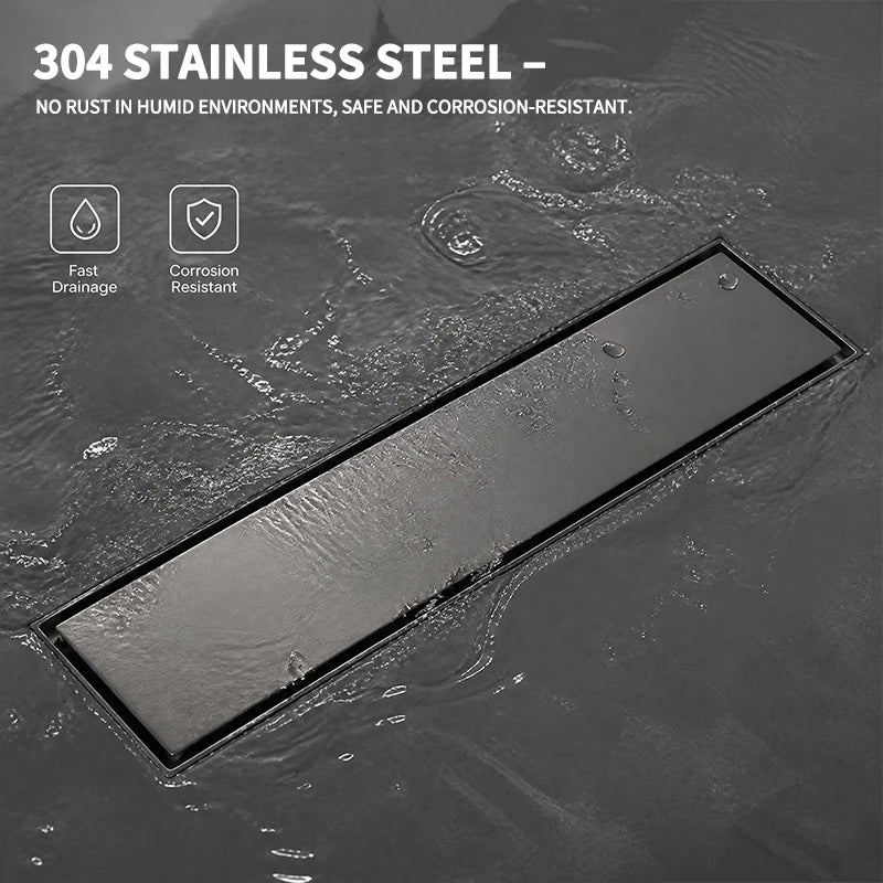 30x8cm Stainless Steel Linear Floor Drain Tile Insert Invisible Shower Waste Grate Anti Odor Hair Strainer Bathroom Wet Room Use