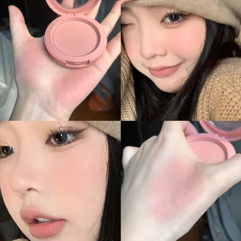 Tidesmit Herorange monochrome matte blush powder in Peach Orange shade texture close-up for soft focus makeup look