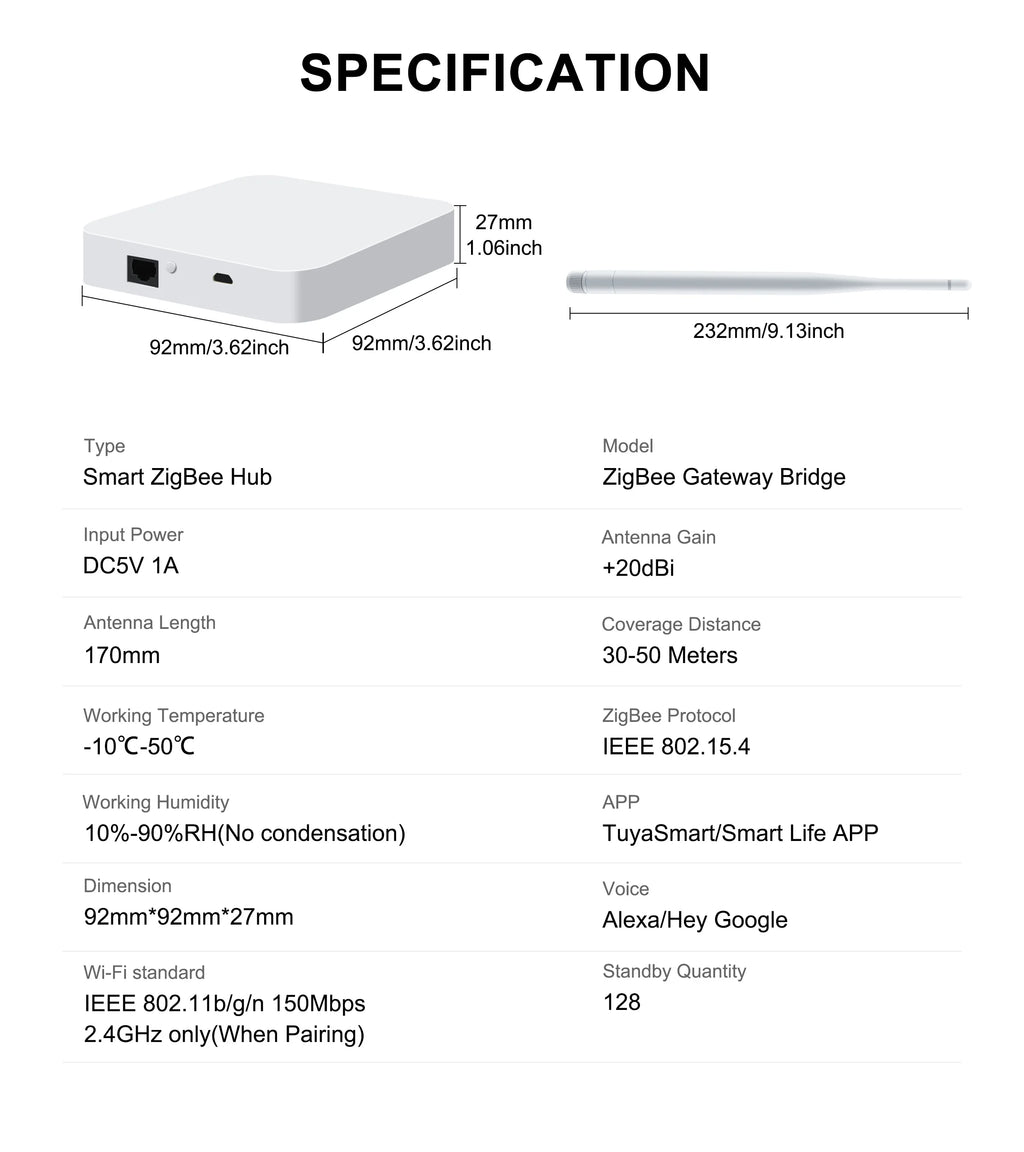 Tuya ZigBee Gateway Hub with Antenna for Smart Home Automation Tidesmit