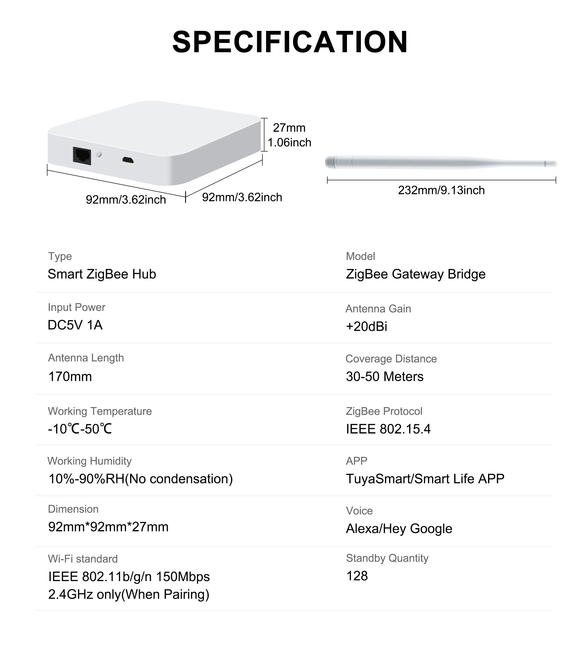 Tuya ZigBee Gateway Hub with Antenna for Smart Home Automation Tidesmit