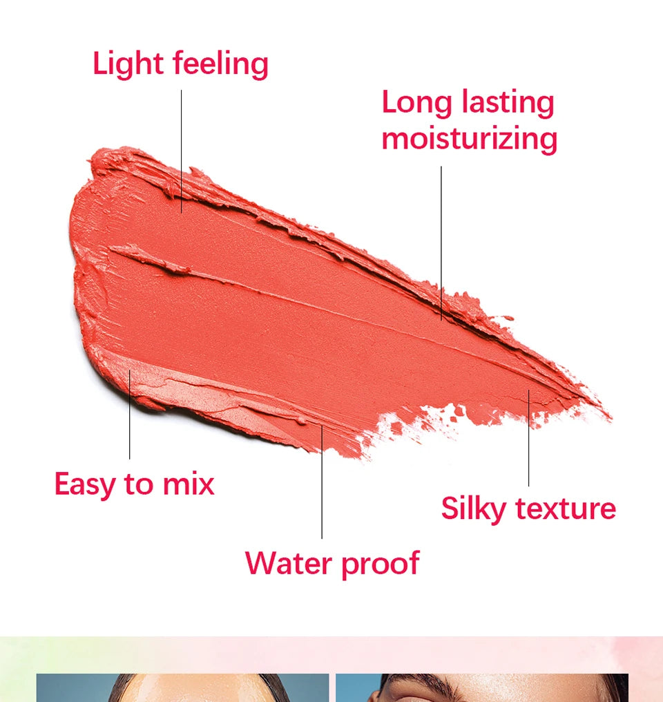 Tidesmit high color orange blush moisture stick texture swatch for long-lasting waterproof face makeup