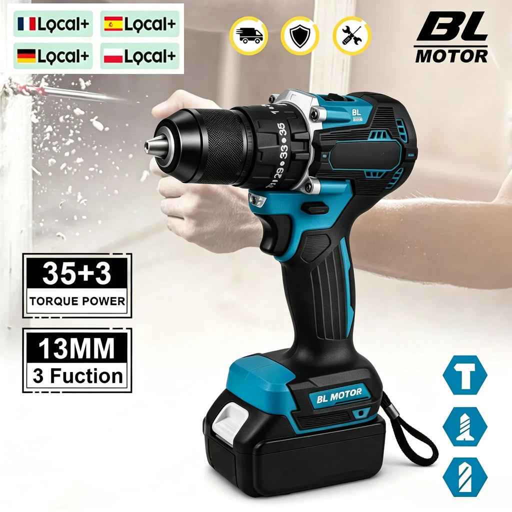18V Brushless Cordless Drill Driver, Multifunctional High Torque Electric Screwdriver Power Tool Portable Handheld Equipment For Home DIY Compatible For Makita 18V LXT Lithium Battery